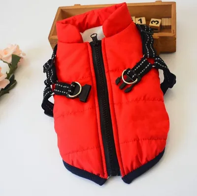 Image de Veste d'hiver pour chiens Vestes Manteau pour chiens Pullover pour animaux de compagnie Costume de ski Coton sans manches Gilet rembourré Avec sangle de poitrine Sangle