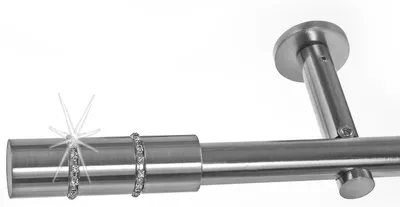 Produktbild von BASIT® Gardinenstange Set Edelstahl Look Metall Ø 19mm zur Wandbefestigung 1-lauf Kristall, Länge wählbar H19E68