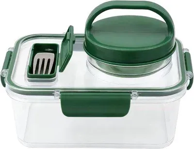 Productafbeelding van Saladebox - Lunchcontainer - Maaltijdvoorbereiding - Met saushouder - 18 cm - Wit