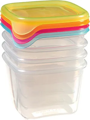 Produktbild von Curver Fresh & Go Gefrier-safe rechteckig Kunstoff Lebensmittel-Lagerbehälter Go Kids, transparente mit bunten Abdeckungen, 4-teiliges Set, 0.45 L, EF505856