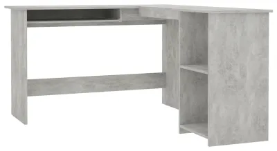 Zdjęcie produktu dla Biurko narożne w kształcie litery L, kolor betonowy - duża powierzchnia robocza 120x140x75 cm - materiał: drewno