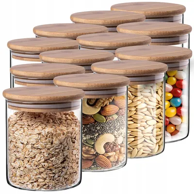 Produktbild von Kadax Glas Vorratsbehälter Set mit Bambusdeckel 800ml 12 Stück