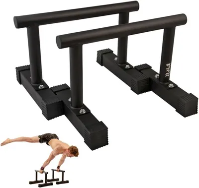 Image de Parallettes de fitness - Barres de pompes pour gymnastique - Entraînement au poids du corps - Construction en acier - 45 x 30 x 30 cm - Noir