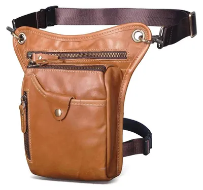Image de Sac en cuir pour homme, pochette de jambe, sac pour cuisse, couleur marron, dimensions 15x3,5x22cm, modèle G1006