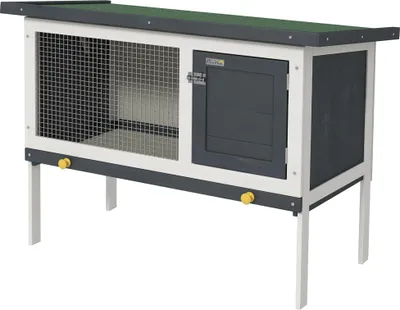 Image de PawHut Cage à lapin sur pied Clapier avec niche intérieure Toit ouvrant Porte verrouillable 90 x 45 x 65 cm Noir Blanc