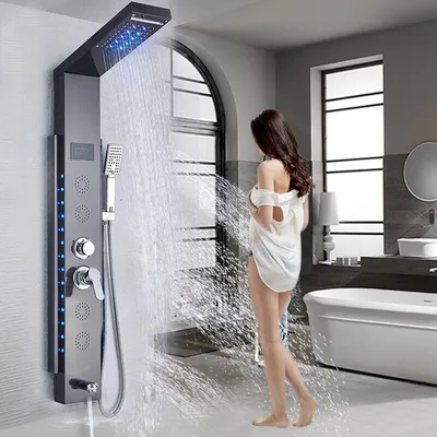 Produktbild von LED Edelstahl Duschpaneel Wasserfall Duschset Regendusche Massage Duscharmatur