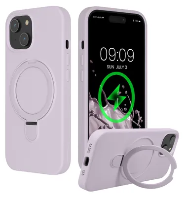 Produktbild von kwmobile Case mit Ringständer für Apple iPhone 15 Hülle - kompatibel mit MagSafe - Silikon Schutzhülle mit Mikrofaser Innenfutter und Ständer -