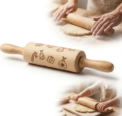 Produktbild von HOLZWALZE für Kinder, 21 cm, mit Weihnachtsgravur, für Lebkuchenplätzchen