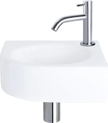 Produktbild von Differnz Cleo Aufsatzwaschbecken 30x30x10 cm – Waschbecken Bad Keramik Weiß – Mit Wasserhahn Bad in Chrom – Waschtisch mit Gebogener Armatur für Gäste-WC