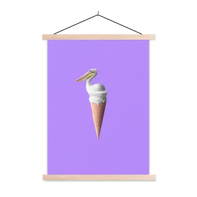 Produktbild von MuchoWow® Textilposter Eis - Vogel - Pelikan - Weiß - Eiswaffel 120x160 cm mit holzfarbenen Rahmen - Plakatkarton