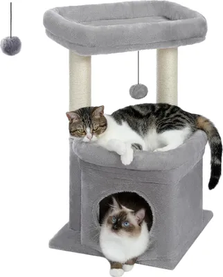 Image de Arbre à chat, Condo confortable, Poteaux griffoirs en sisal naturel, AMT0179GY, M