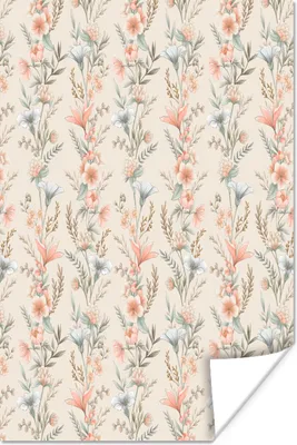 Produktbild von MuchoWow® Poster Blumen - Vintage - Muster 120x180 cm - Kunstposter