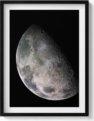 Produktbild von Mond am schwarzen Himmel– Wandbild mit Rahmen – Gerahmtes Bild  – Wanddekoration – 60x80 cm –  Schwarz Rahmen