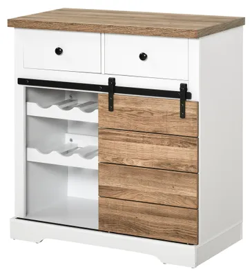 Immagine prodotto di HOMCOM Mobile da Cucina Rustico con 2 Cassetti, Ripiani Aperti e Portabottiglie, in Legno e Metallo, 80x39x86 cm