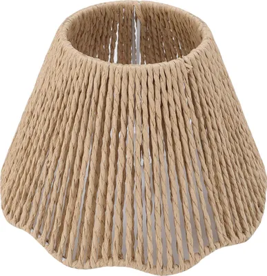 Imagen del producto de Pantalla de lámpara de escritorio tejida con cuerda, compatible con bombillas E27 y E14, decorativa, con borde ondulado, ideal para cocina, dormitorio o cafetería