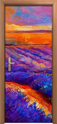 Produktbild von Türposter 80x200 cm Türaufkleber Türtapete Türfolie Klebefolie Kunst Sonnenuntergang Lavendelfelder