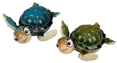 Produktbild von 2er Set Dekofiguren Schildkröten Happy Harry blau + grün L. 22cm Formano