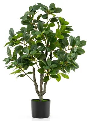 Produktbild von COSTWAY Kunstbaum, 80cm realistische Kunstpflanze mit 14 üppige Zweigen & stabiler Zementtopf, künstliche Zimmerpflanze wie echt im Topf, Dekopflanze