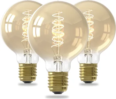 Produktbild von Calex Spiralförmige Filament LED Glühbirne E27, 3er Set, G80 Vintage Lichtquelle Globe Gold, Dimmbares warmweißes Licht