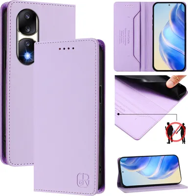 Produktbild von Lederhülle für Honor 90 Pro Hülle Flip Brieftasche Kartenfächern Ständer Schutzhülle Violett