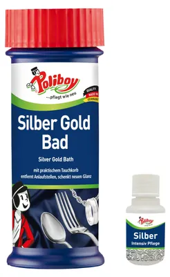 Produktbild von POLIBOY Silber Gold Bad - Tauchbad zur Glanzauffrischung - Entfernt Dunkle Anlaufstellen und Schenkt Schmuck en Glanz - 1 x 375 ml - Inkl. Produktprobe - Germany – Größe 375 ml (1er Pack)