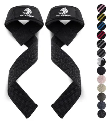 Produktbild von Fitgriff® Zughilfen (gepolstert) für Krafttraining, Bodybuilding, Fitness - Kreuzheben Gurte - Lifting Straps - für Frauen und Männer (Original Black, Grip)