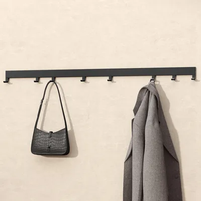 Produktbild von doporro Wandgarderobe aus Aluminium mit verschiebbaren Garderobenhaken, Garderobenleiste mit Kleiderhaken für Flur, Bad, 80 cm, Matt Schwarz, Stalo10