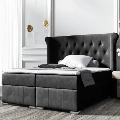 Produktbild von Selsey Boxspringbett MONTUNO - Doppelbett 180 x 200 cm mit Samtbezug in Schwarz, Taschenfederkernmatratze, Topper und Stauraum