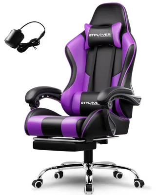 Produktbild von Gaming-Stuhl - GT800A - Ergonomisch - Massage mit USB - Fußstütze - Verstellbare Neigung - Drehbar - Lila Leder