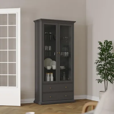 Immagine prodotto di Vetrina Venice 2 ante in vetro e 2 cassetti grigio opaco.