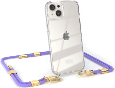 Produktbild von EAZY CASE Handykette für Apple iPhone 13, Transparente Silikonhülle mit Band, Clear Case, abnehmbar in  Violett