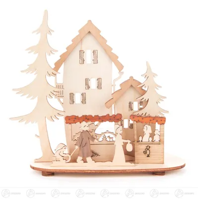Produktbild von Kuhnert - Teelichthalter - Weihnachtsmarkt - Echt Erzgebirge 13x14x10 cm