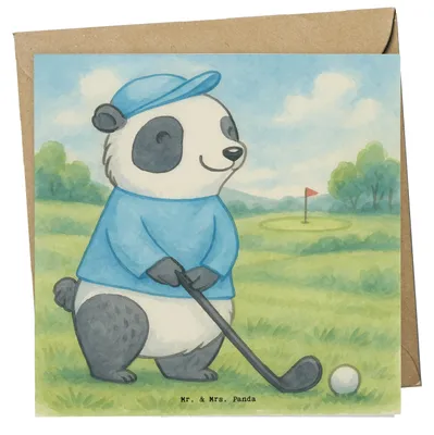 Produktbild von Mr. & Mrs. Panda Grußkarte Panda Golfen Design - Weiß - Geschenk, doppelkarte, Golf Verein, spielen, faltkarte, Golfplatz, Golfturnier, Klappkarte, anlasskarte