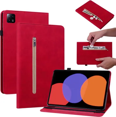 Produktbild von Für Xiaomi Pad 6 / 6 Pro 11 Rot Kunst Leder Hülle Tablet Tasche Reißverschluss