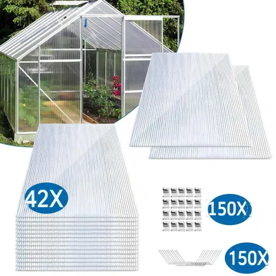 Produktbild von Ikodm 42 Stück Polycarbonat Hohlkammerstegplatten Ersatzplatten für Garten Treibhaus 1210x605x4mm ca. 30,75 m² Doppelstegplatte Stegplatte Gewächshausplatte