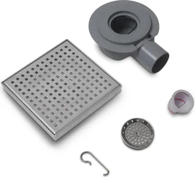 Immagine prodotto di Piletta per doccia in acciaio inox - sifone a 360° - quadrato - 150 x 150 mm