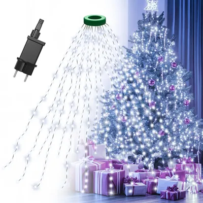Weihnachtsbaum-Lichtsnoer mit Ring, 16 Girlanden, 592 LEDs, kaltweiß