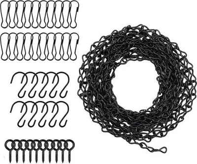 Image de Chaîne noire pour suspendre des plantes, 483 cm, avec 10 crochets et 20 clips