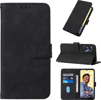 Obrázek produktu pro Flipové kožené pouzdro pro Realme C55 peněženkový design pouzdro s embosováním, držákem karet a stojánkem černé