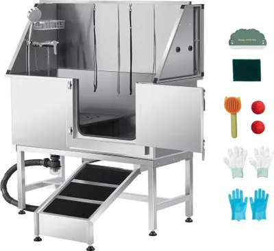 Immagine prodotto di Vasca in acciaio inox per la toelettatura dei cani Stazione di lavaggio per cani - Porta destra 1270x580x1495mm - Stazione di lavaggio per cani in acciaio inox