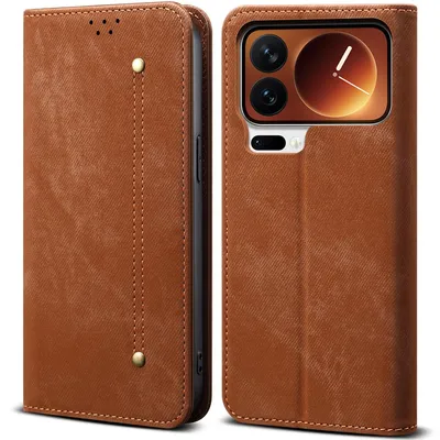 Produktbild von Leder Hülle für Xiaomi 17 Pro, Brieftasche Flip Bookstyle Schutzhülle mit Standfunktion Braun