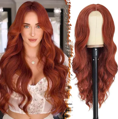 Produktbild von BARSDAR Lange Kupfer Auburn Wellige Synthetische Perücke für Frauen 66cm Hitzebeständig - Tägliche Party