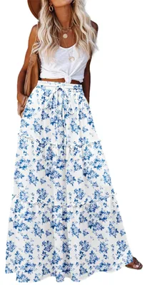 Produktbild von Maxirock mit hoher Taille und Kordelzug - Blumenmuster