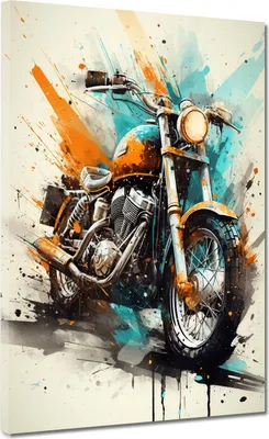 Produktbild von Pop Art Motorrad Retro Splash Leinwandbild Wandbild Kunstdruck XL Wanddeko: 60x80x2cm