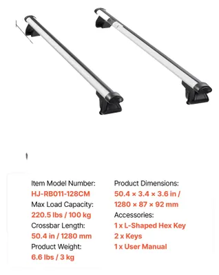 Obrázek produktu pro Střešní nosič, příčná tyč, uzamykatelná, hliníková, aerodynamický design, délka 128 cm