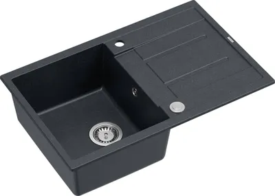Produktbild von QUADRON Spülbecken 1-Becken Spüle | Größe: 78 x 50 x 22 cm | MORGAN 111 | Küchenspüle Granitspüle aus GraniteQ mit Siphon | Schwarz & Stahl