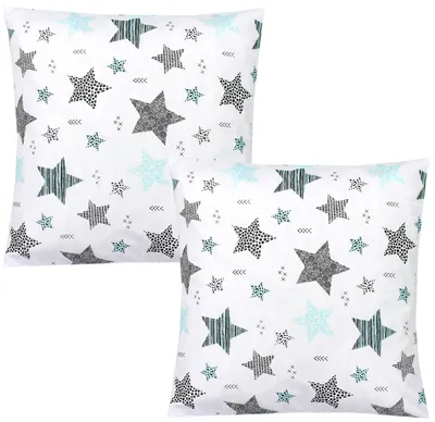 Produktbild von TupTam Kinder Kissenbezug Dekorativ Gemustert mit Hotelverschluss 2er Set, Farbe: Sterne Mint / Schwarz, Größe: 40 x 60 cm