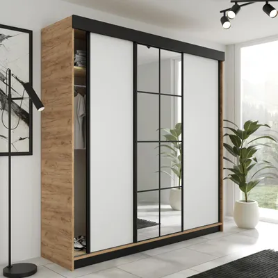 Produktbild von KIER FURNITURE Schiebegarderobe LAMARO mit Spiegel, Schrank Schlafzimmer 250x205x59 cm