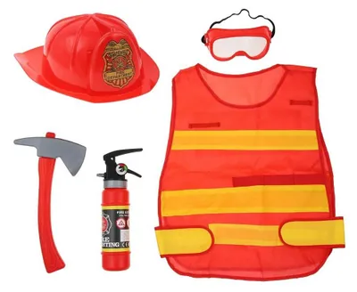 Immagine prodotto di Set da pompiere per bambini: giubbotto, casco, estintore, ascia e occhiali protettivi