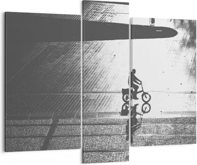 Produktbild von Bild auf Leinwand - Leinwandbild - 3 Teile - Schwarzweiß Radfahrer Einsamkeit - 95x80cm - Wand Bild - Wanddeko - Wandbilder - Leinwanddruck - Bilder - Wanddekoration - Leinwand bilder - CB95x80-4479
